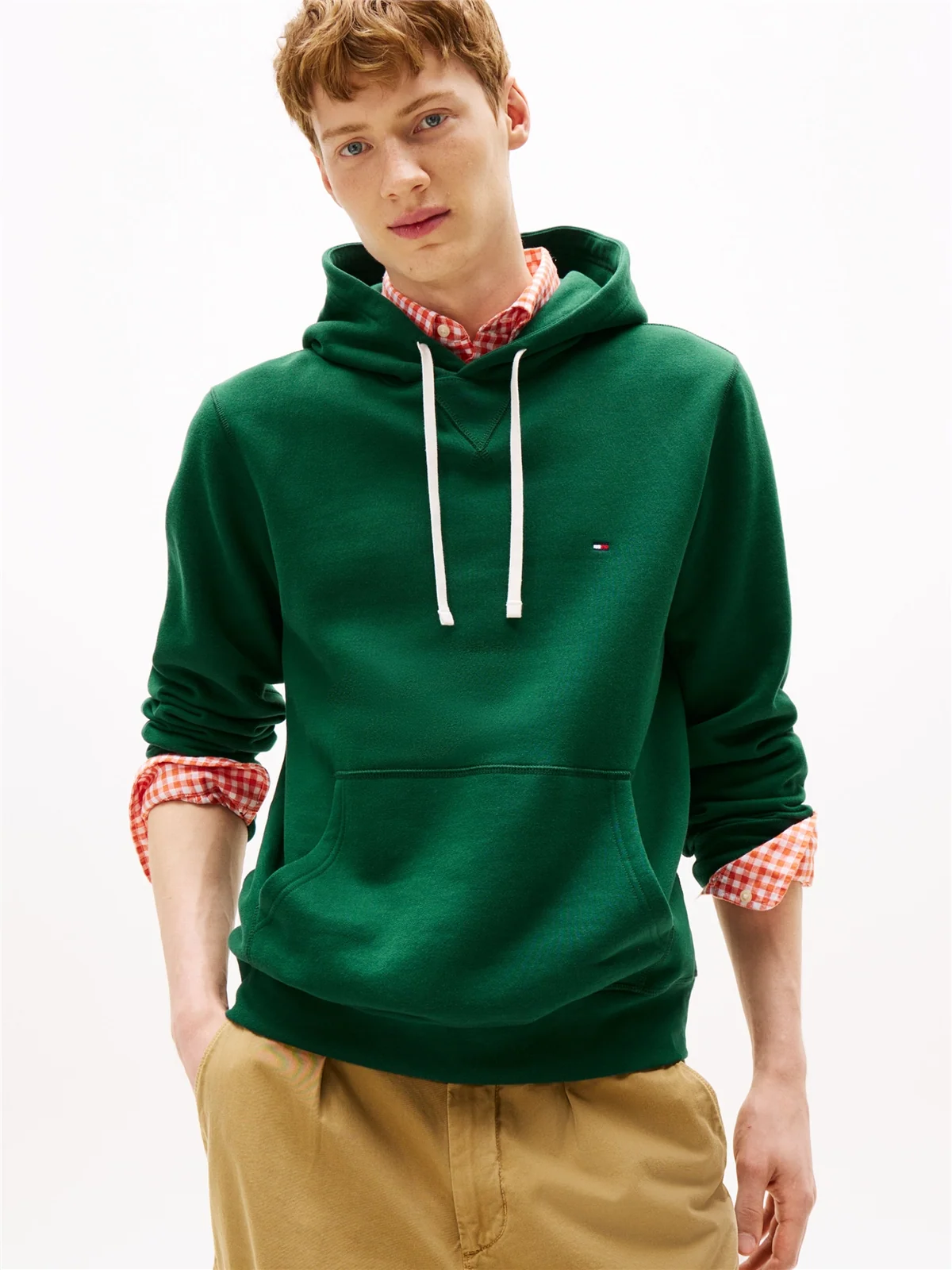 Tommy Hilfiger Peached Fleece Contrast Drawstring Hoodie - Green - S