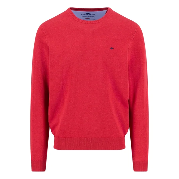 Fynch Hatton Fine Knit Cotton Crewneck Sweater - Red - L