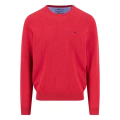 Fynch Hatton Fine Knit Cotton Crewneck Sweater - Red - L