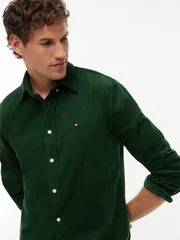 Tommy Hilfiger Solid Corduroy Button-Down Shirt - Green - 2XL