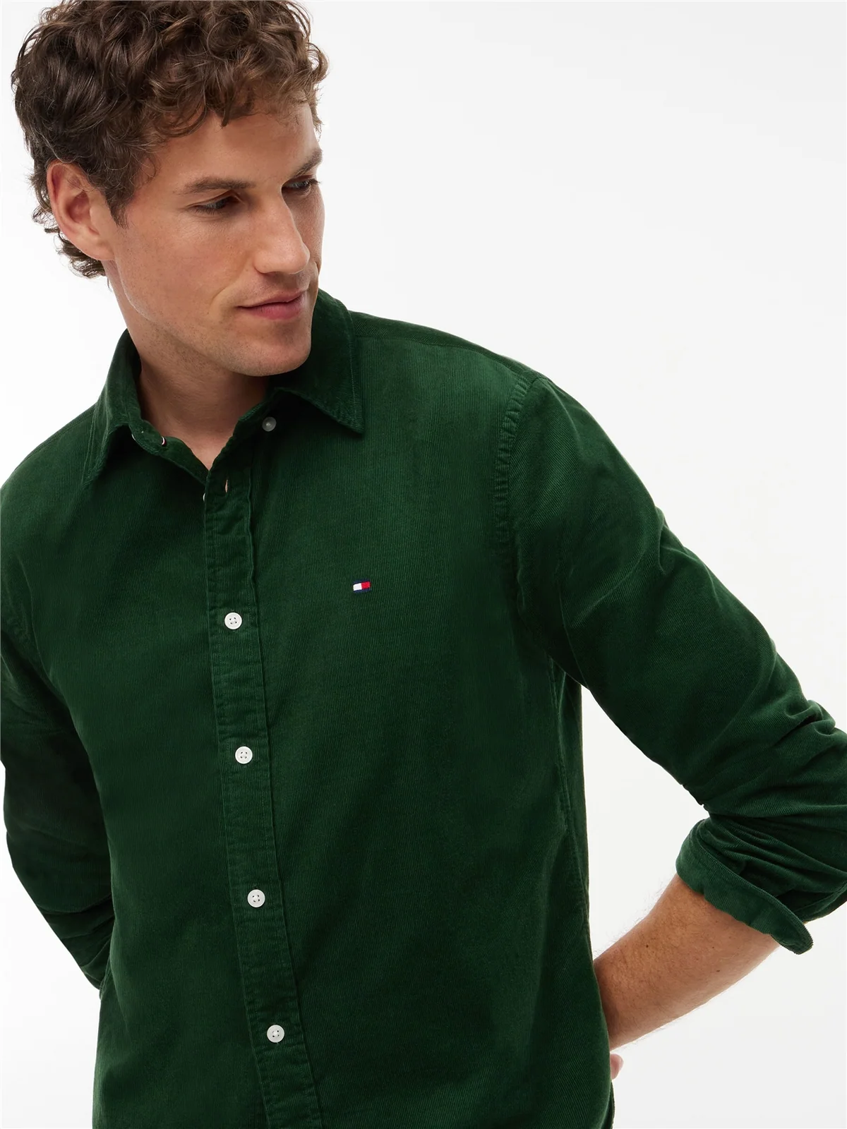 Tommy Hilfiger Solid Corduroy Button-Down Shirt - Green - 2XL