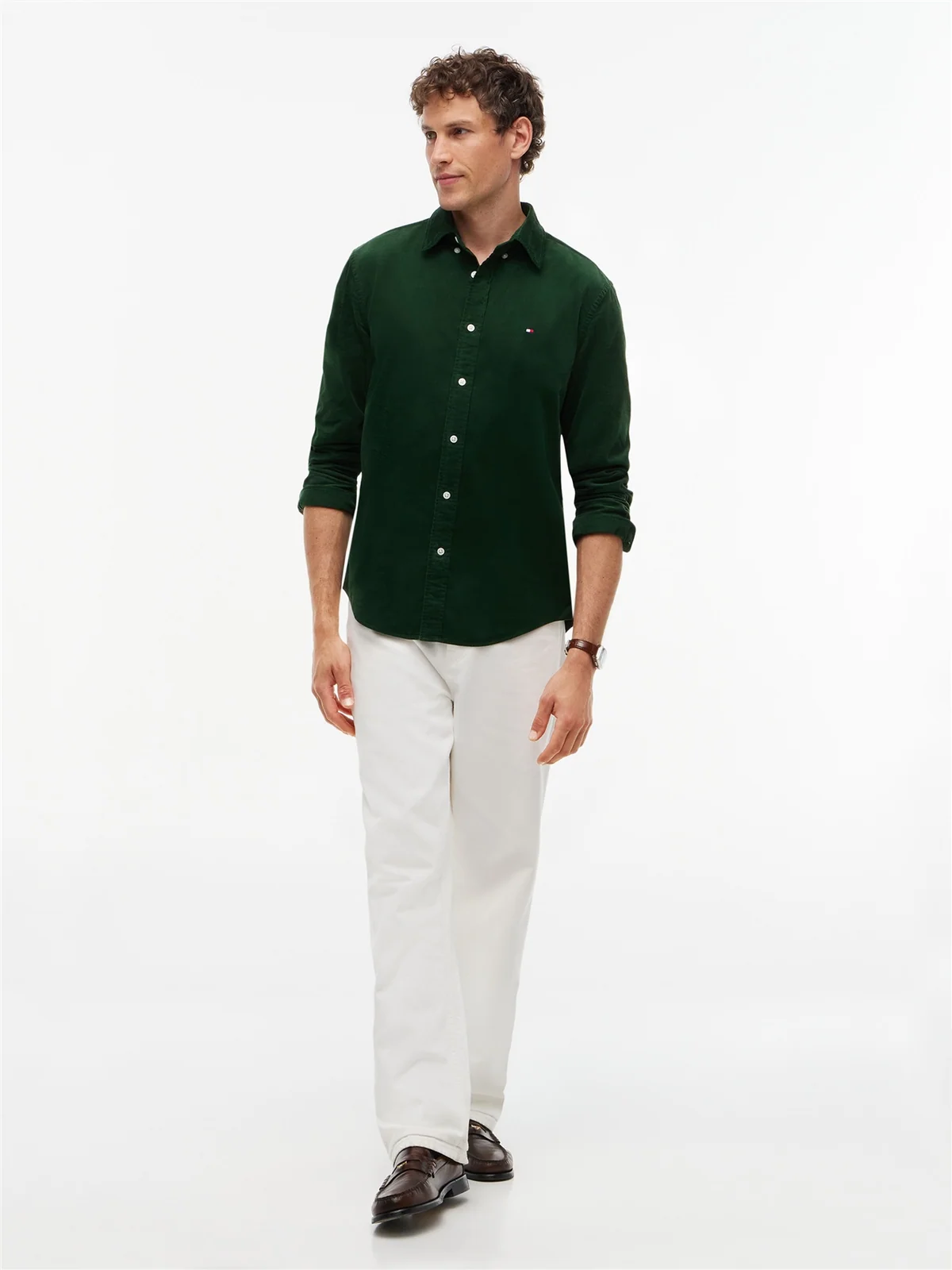 Tommy Hilfiger Solid Corduroy Button-Down Shirt - Green - 2XL