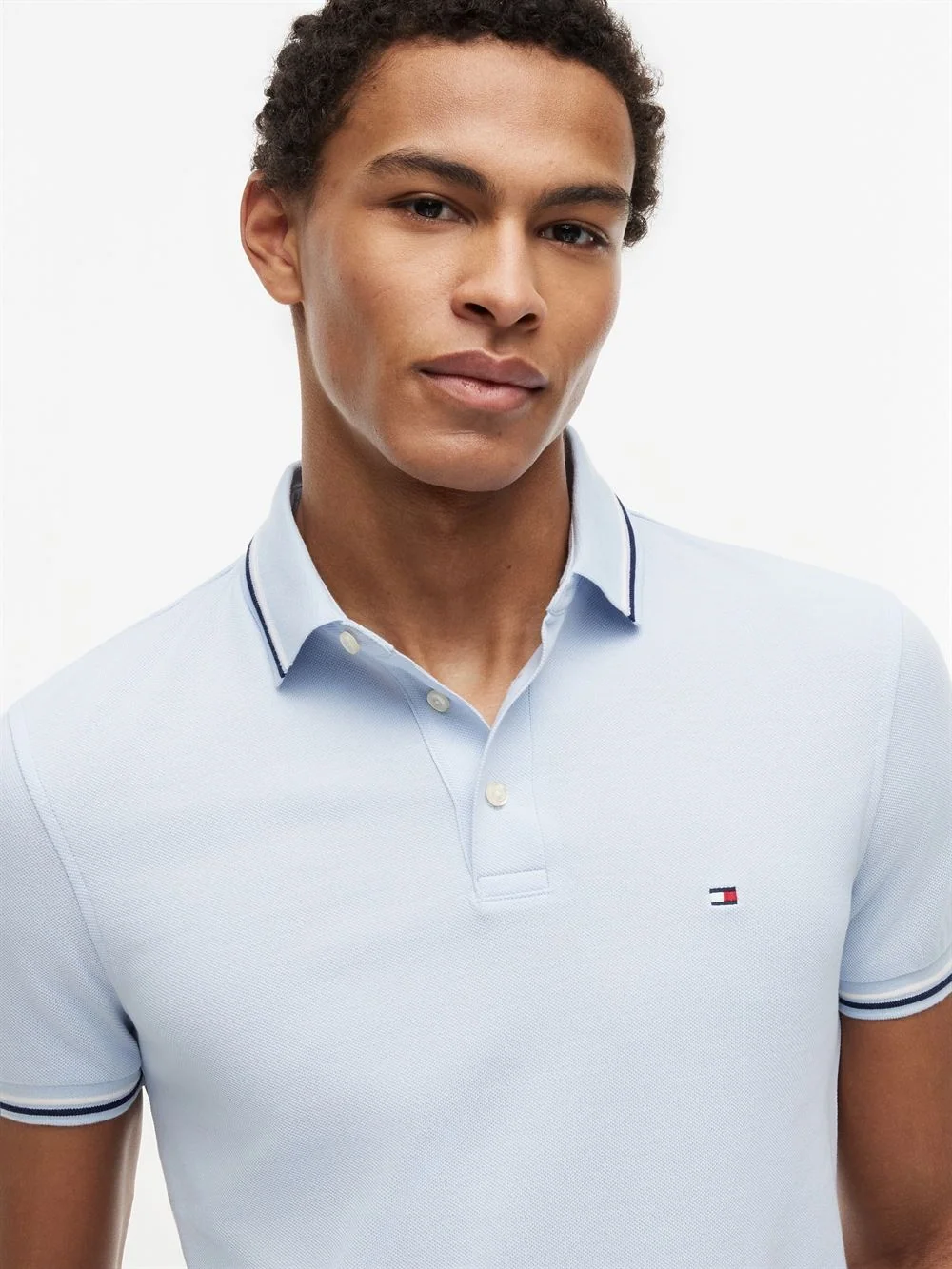 Tommy Hilfiger Tipped Slim Fit Polo Shirt - Sky Blue - M