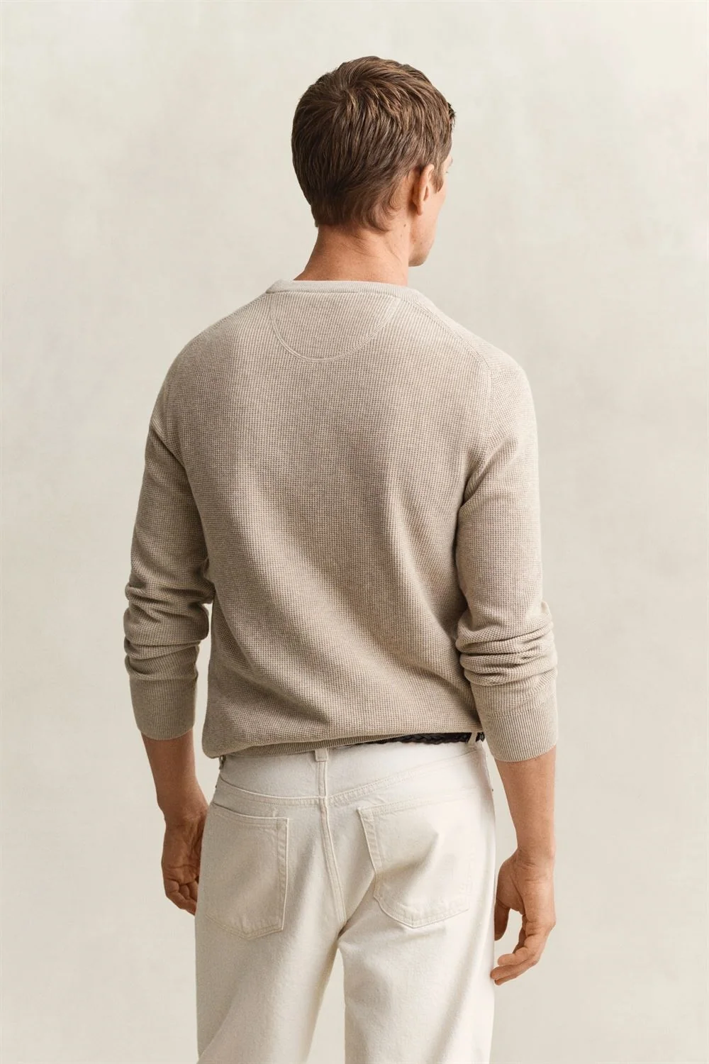 Gant Micro Textured Cotton Crew Neck Sweater - Beige - L