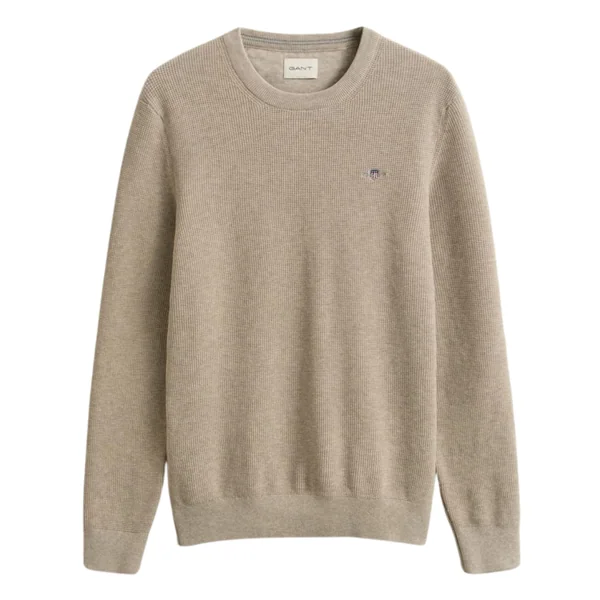 Gant Micro Textured Cotton Crew Neck Sweater - Beige - L