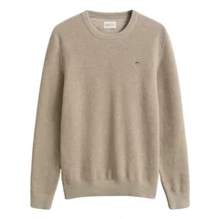 Gant Micro Textured Cotton Crew Neck Sweater - Beige - L