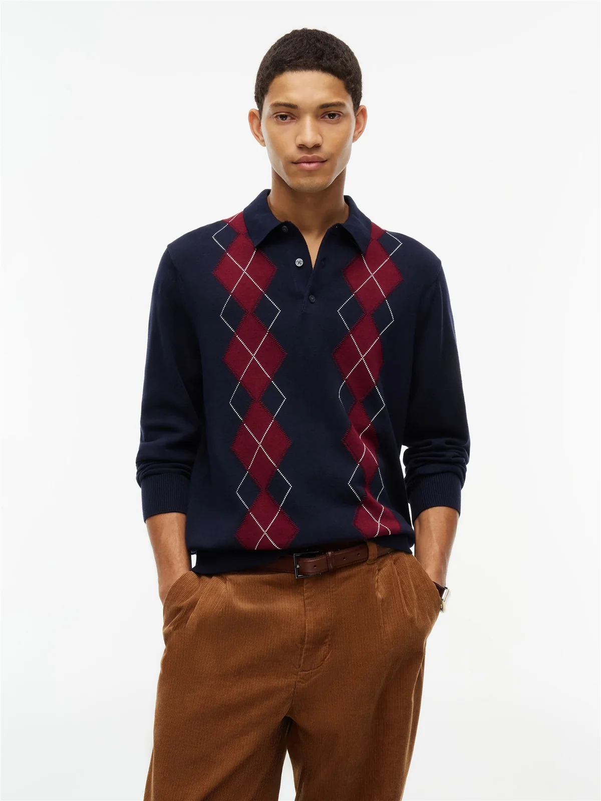 Tommy Hilfiger Embroidery Argyle Polo Jumper - Navy - L