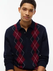 Tommy Hilfiger Embroidery Argyle Polo Jumper - Navy - L