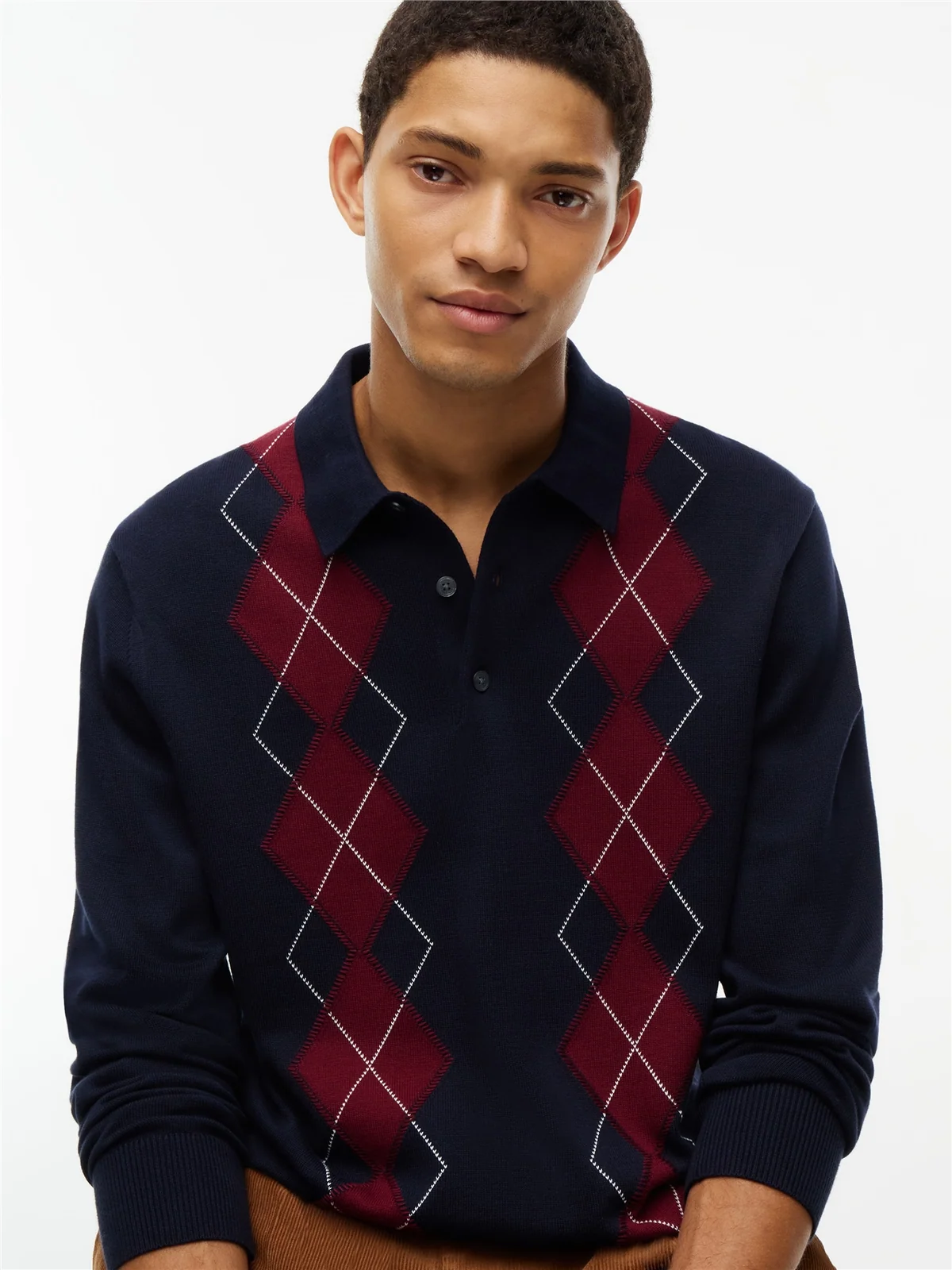Tommy Hilfiger Embroidery Argyle Polo Jumper - Navy - L