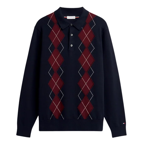 Tommy Hilfiger Embroidery Argyle Polo Jumper - Navy - L