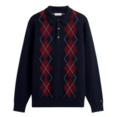 Tommy Hilfiger Embroidery Argyle Polo Jumper - Navy - L