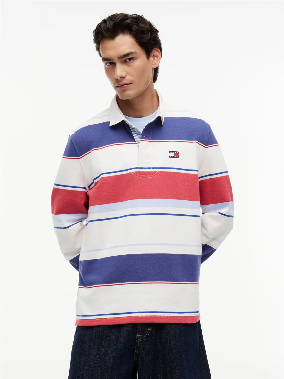 Tommy Jeans Relaxed Fit Mixed Stripe Rugby Shirt - Beige - L