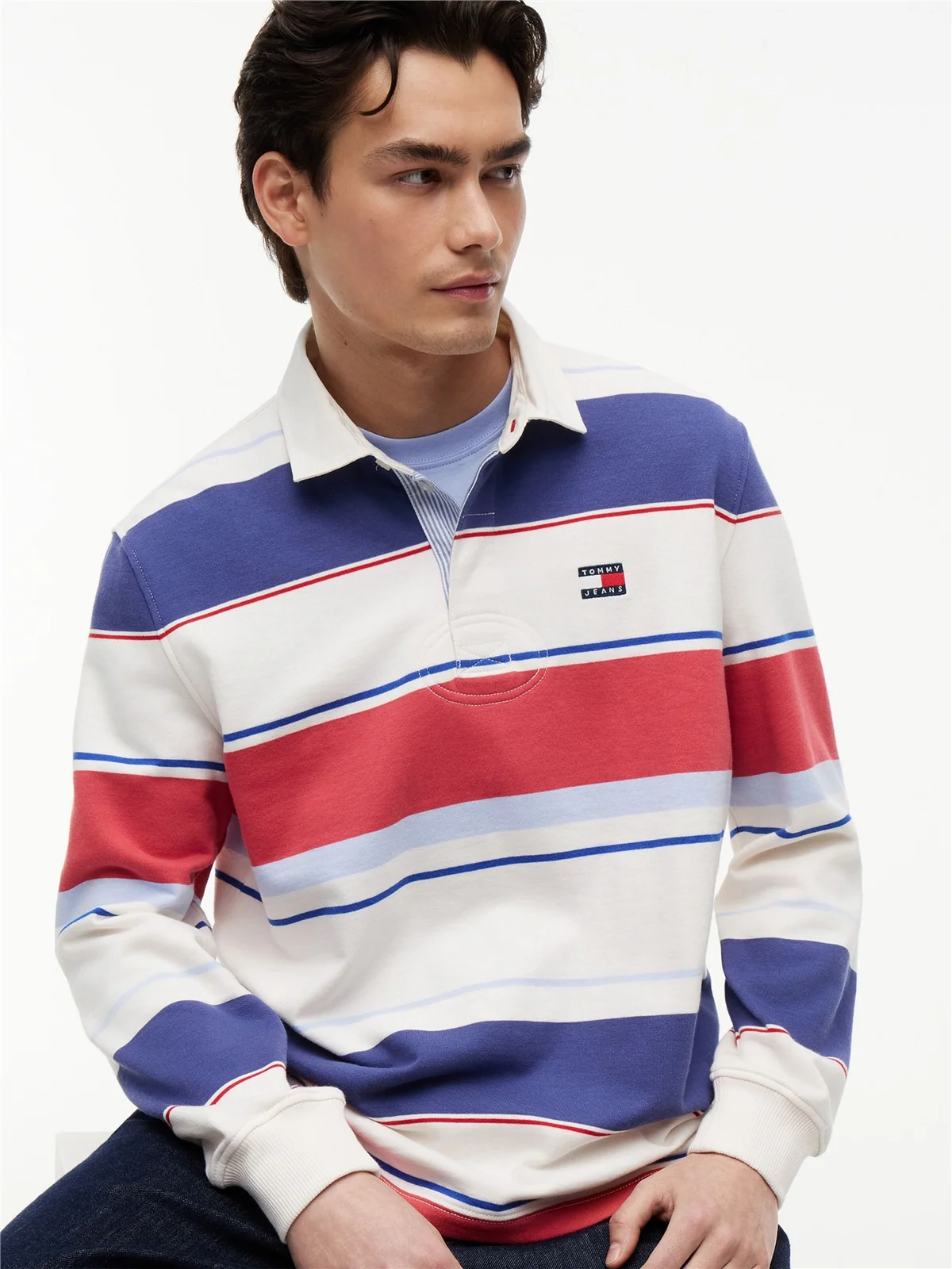 Tommy Jeans Relaxed Fit Mixed Stripe Rugby Shirt - Beige - L