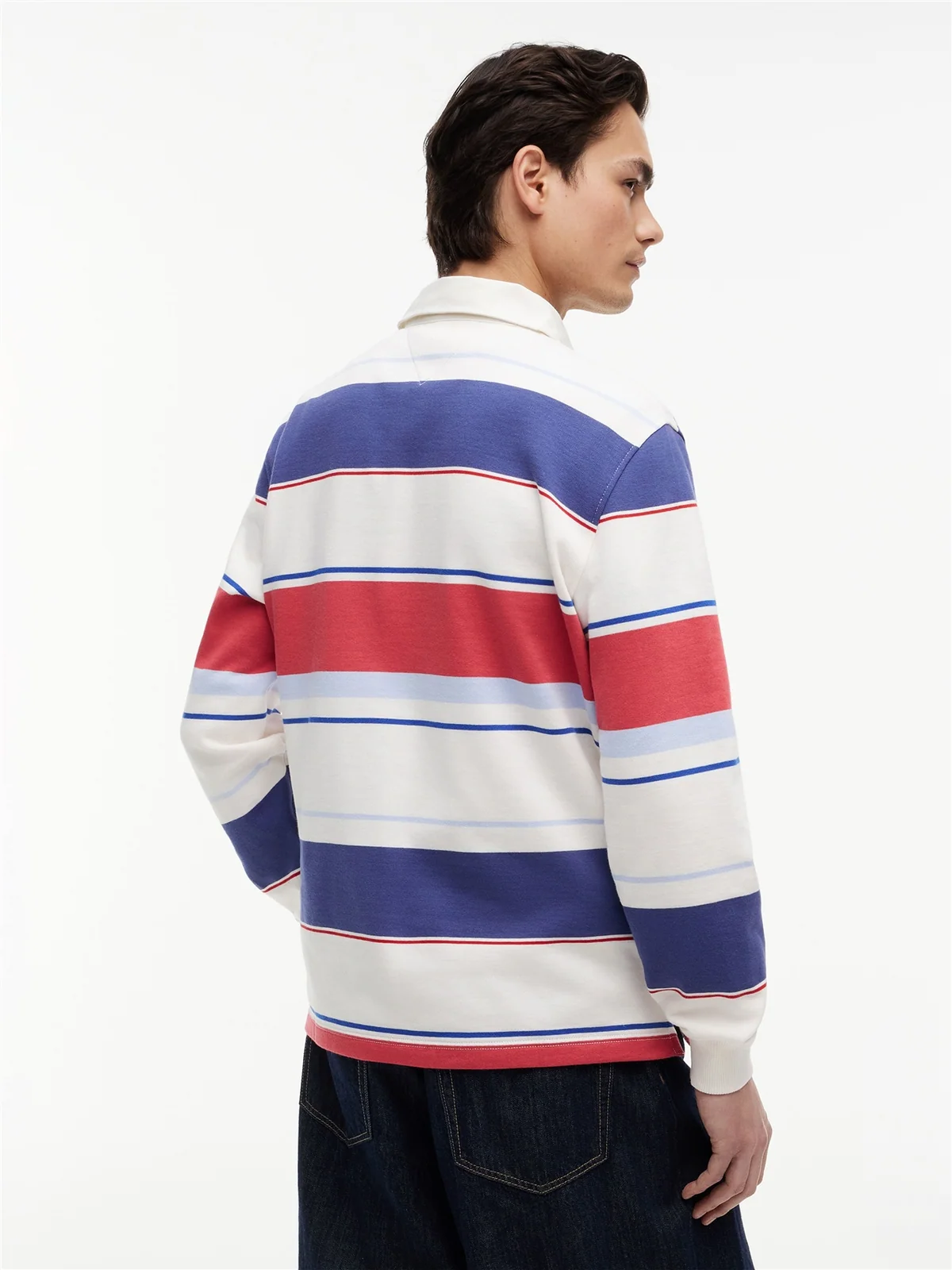 Tommy Jeans Relaxed Fit Mixed Stripe Rugby Shirt - Beige - L