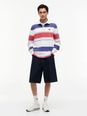 Tommy Jeans Relaxed Fit Mixed Stripe Rugby Shirt - Beige - L