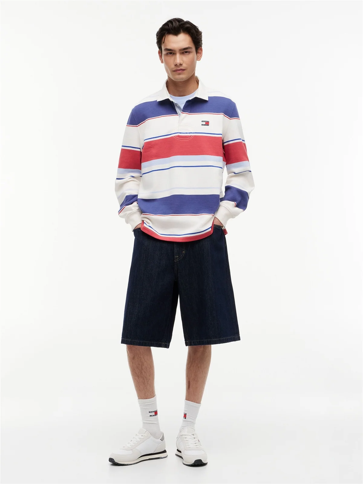 Tommy Jeans Relaxed Fit Mixed Stripe Rugby Shirt - Beige - L