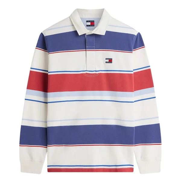 Tommy Jeans Relaxed Fit Mixed Stripe Rugby Shirt - Beige - L