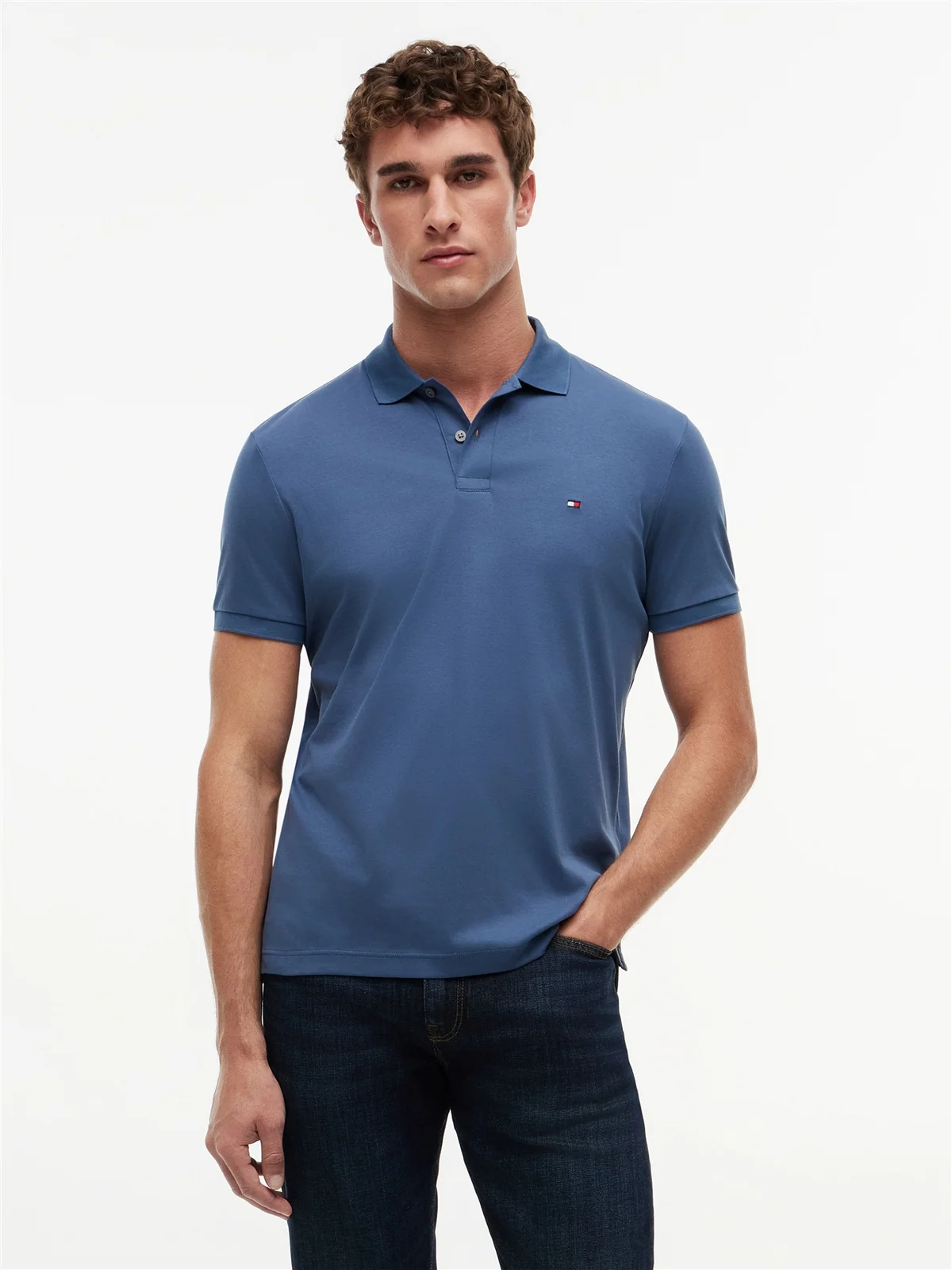 Tommy Hilfiger Liquid Cotton Interlock Knit Polo Shirt - Sea Blue - M