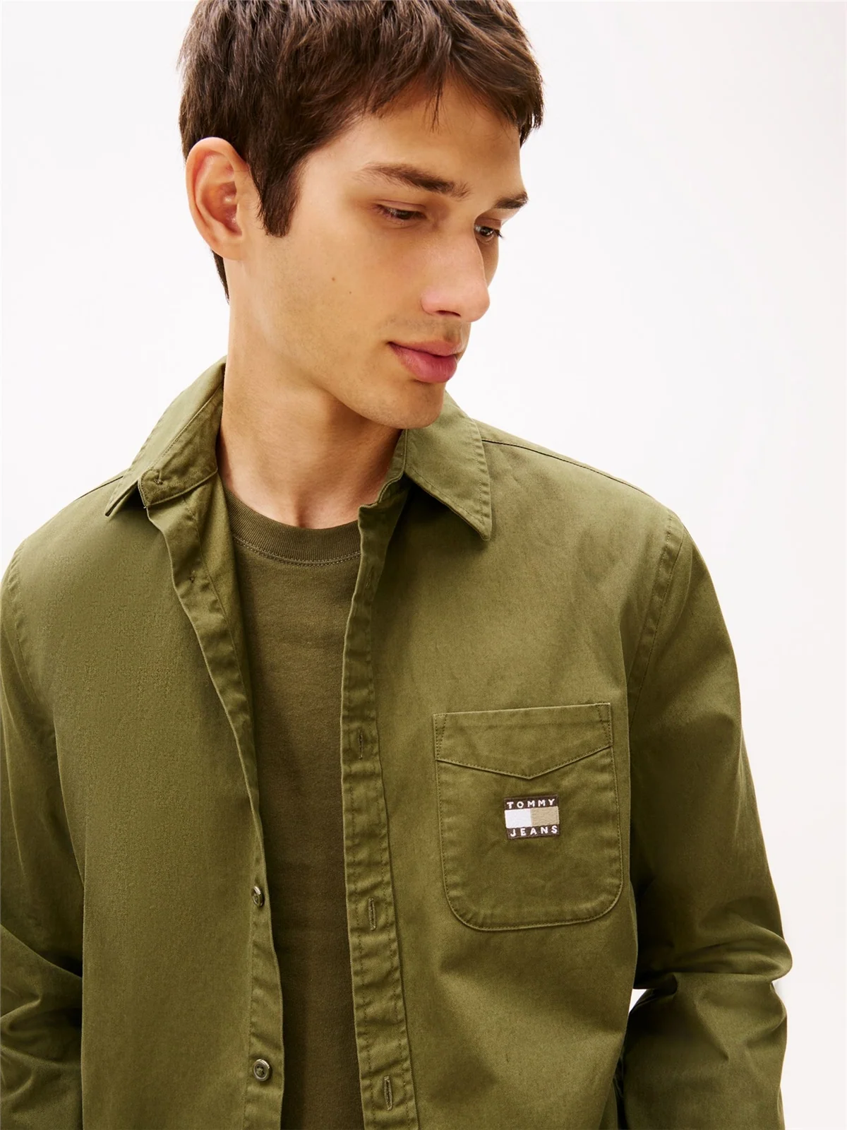 Tommy Jeans Regular Fit Washed Twill Shirt - Green - S