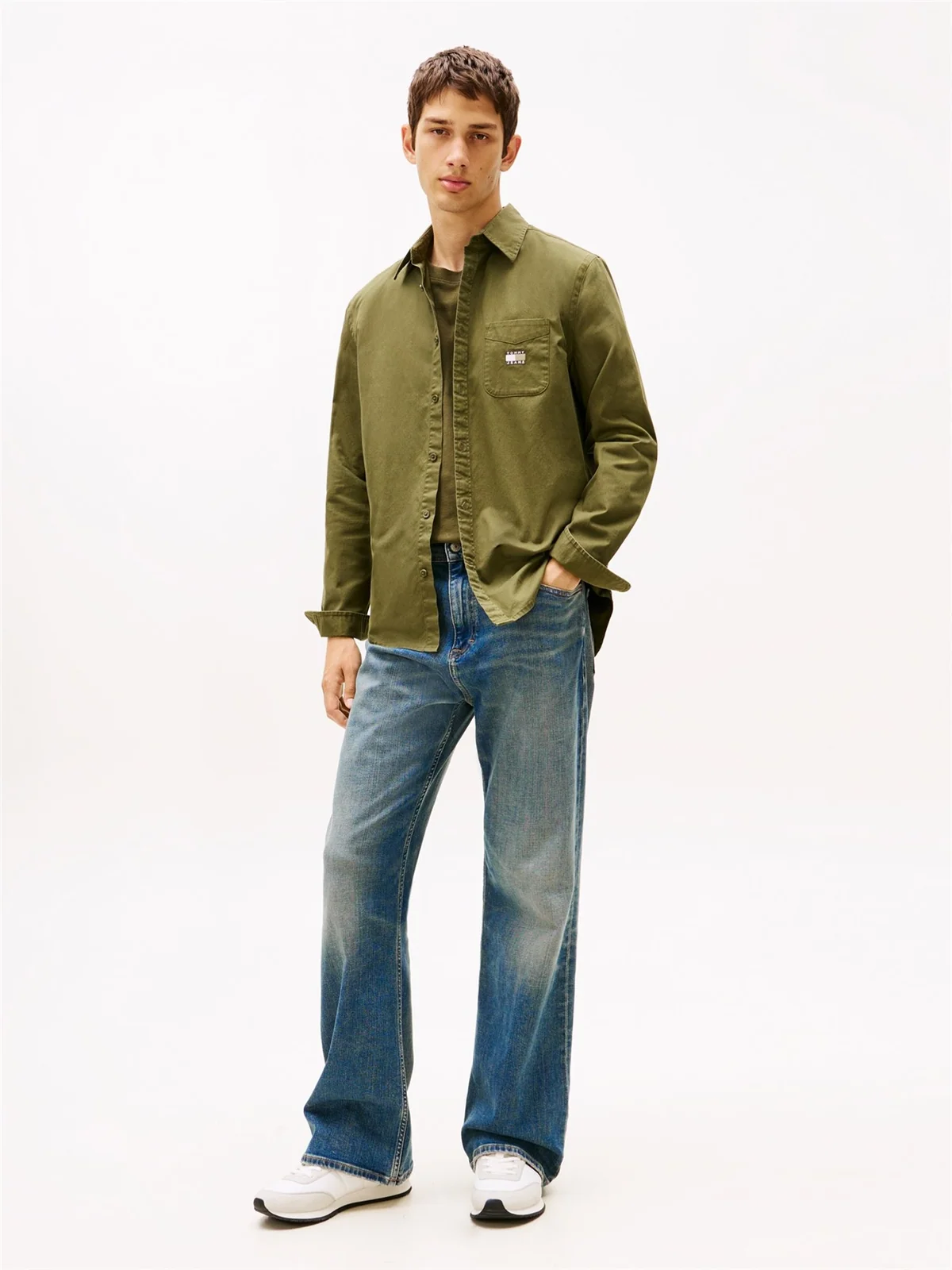 Tommy Jeans Regular Fit Washed Twill Shirt - Green - S