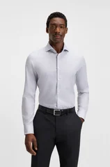 Boss H-Hank Wrinkle-resistant Printed Oxford Cotton Shirt - Dark Blue - 2XL