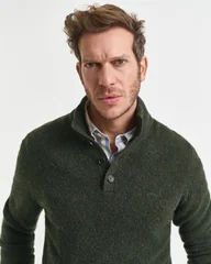 Gant Wool Blend Neps Half Buttoned Sweater - Green - XL