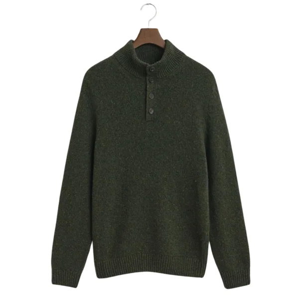 Gant Wool Blend Neps Half Buttoned Sweater - Green - XL
