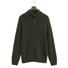 Gant Wool Blend Neps Half Buttoned Sweater - Green - XL