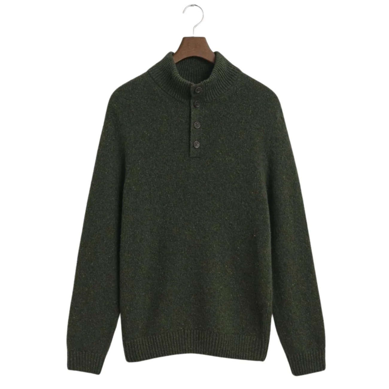 Gant Wool Blend Neps Half Buttoned Sweater - Green - XL