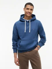Tommy Hilfiger Peached Fleece Contrast Drawstring Hoodie - Blue - L