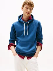 Tommy Hilfiger Peached Fleece Contrast Drawstring Hoodie - Blue - L