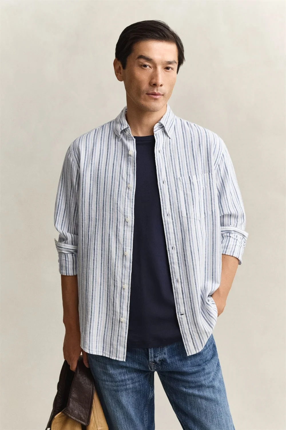 Gant Striped Linen Blend Shirt - Blue - L