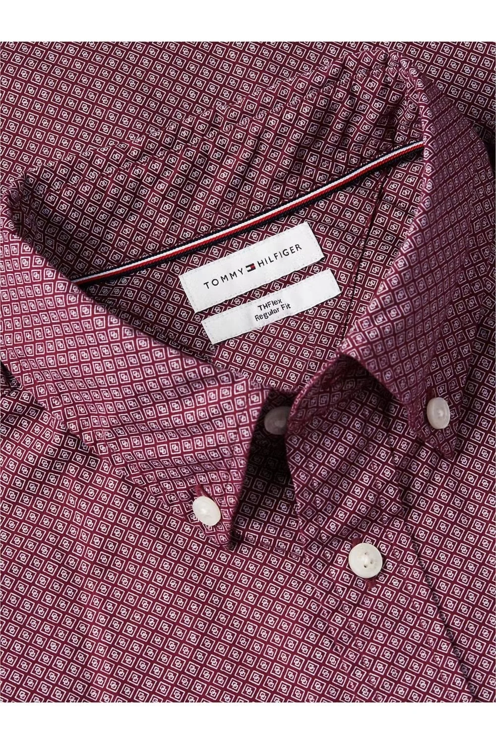Tommy Hilfiger Flex Poplin Geo Print Regular Fit Shirt - Wine - L