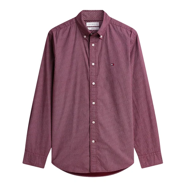 Tommy Hilfiger Flex Poplin Geo Print Regular Fit Shirt - Wine - L