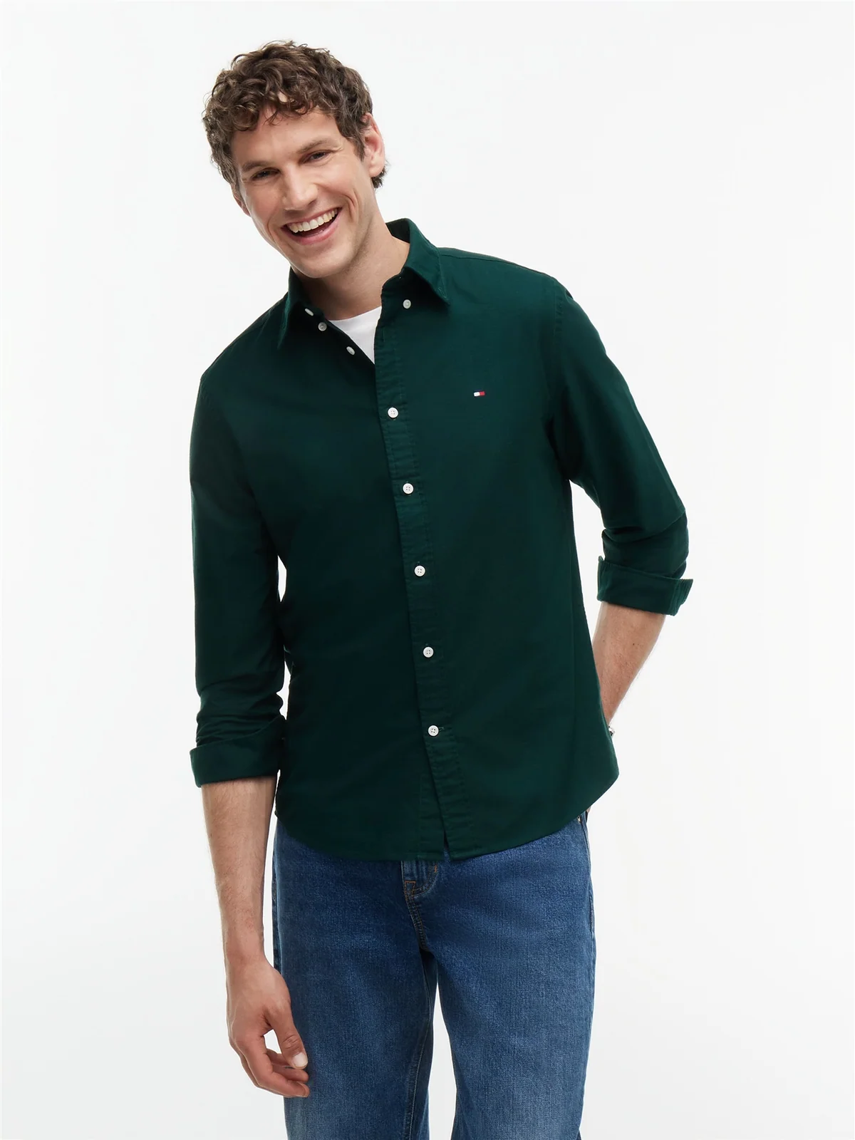Tommy Hilfiger Solid Heritage Button Down Oxford Shirt - Green - L