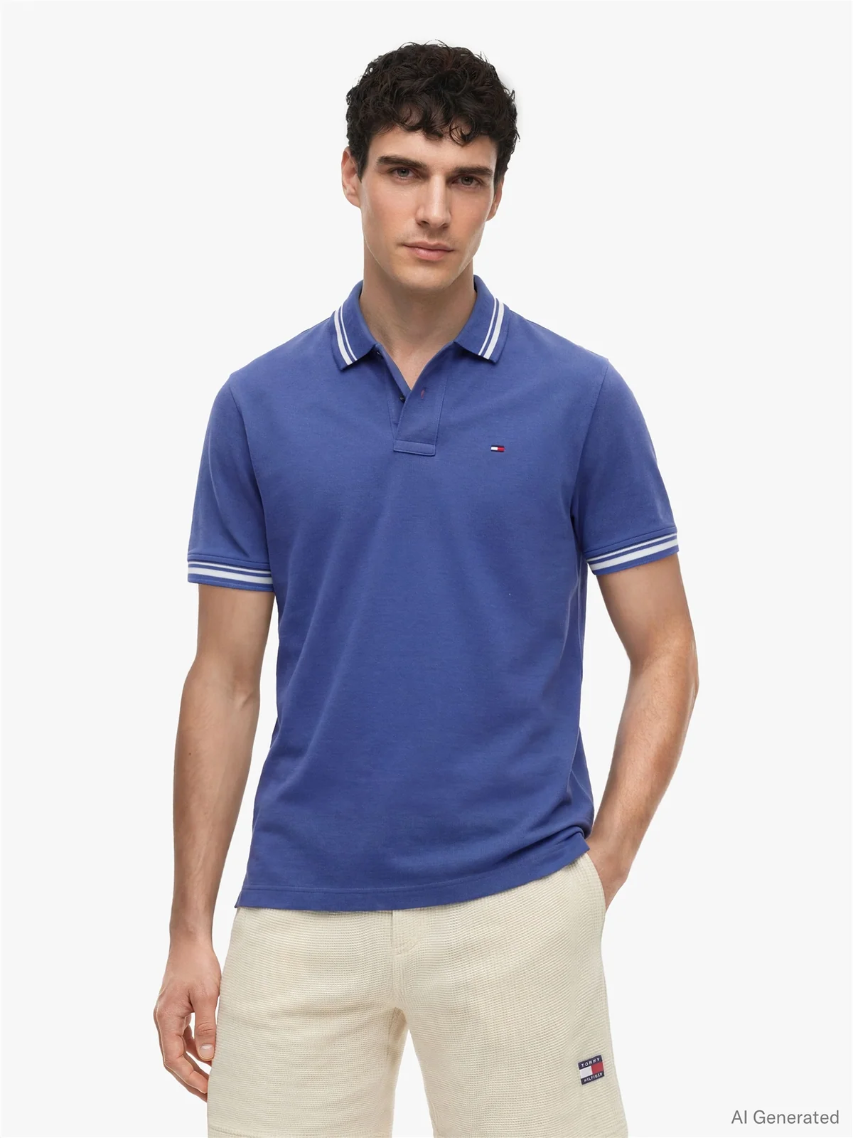 Tommy Jeans Regular Fit Tipped Polo Shirt - Blue - L