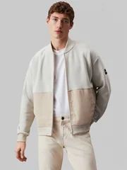 Calvin Klein Bonded Fleece Bomber Jacket - Beige - M