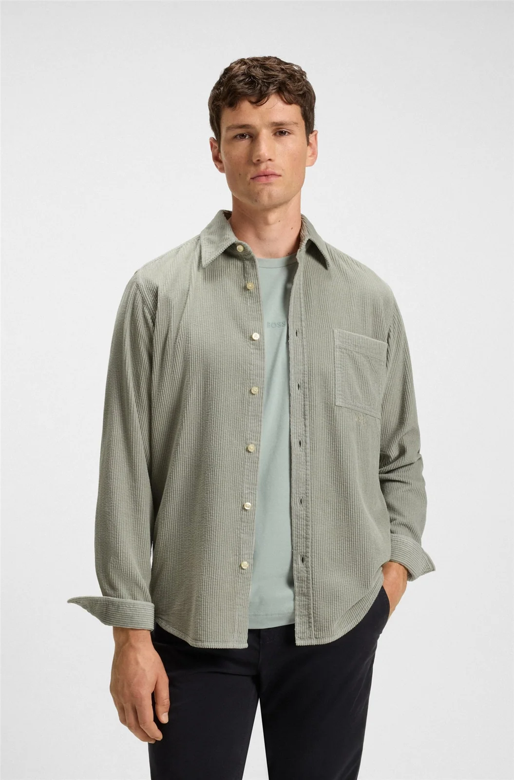 Boss Relegant Cotton Corduroy Shirt - Green - 2XL