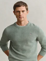 Gant Micro Textured Cotton Crew Neck Sweater - Green - XL