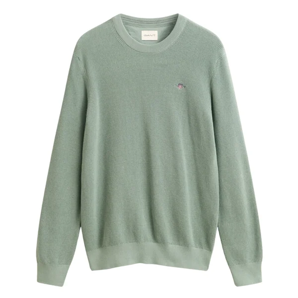 Gant Micro Textured Cotton Crew Neck Sweater - Green - XL