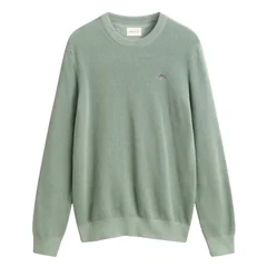 Gant Micro Textured Cotton Crew Neck Sweater - Green - XL
