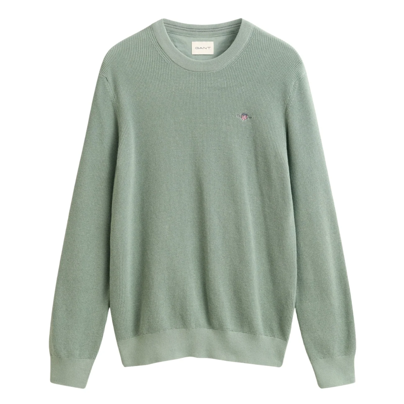 Gant Micro Textured Cotton Crew Neck Sweater - Green - XL