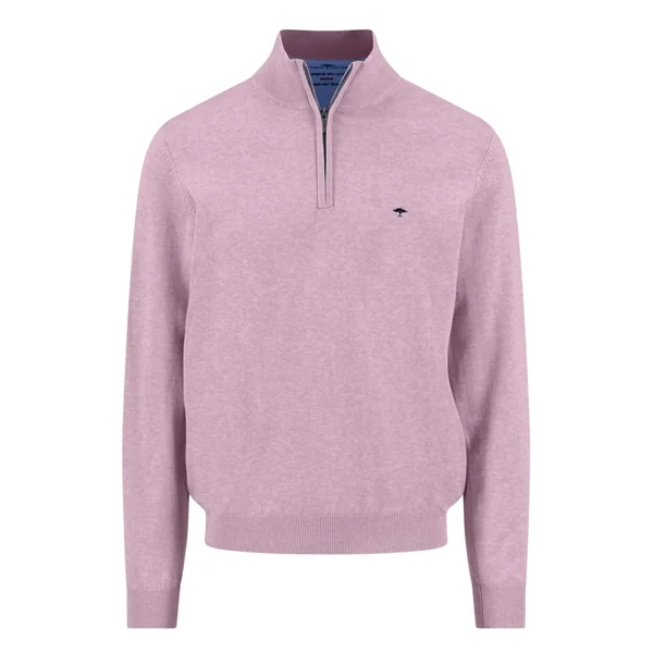 Fynch Hatton Fine Knit Cotton 1/4 Zip Sweater - Magnolia Pink - XL