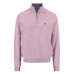 Fynch Hatton Fine Knit Cotton 1/4 Zip Sweater - Magnolia Pink - XL