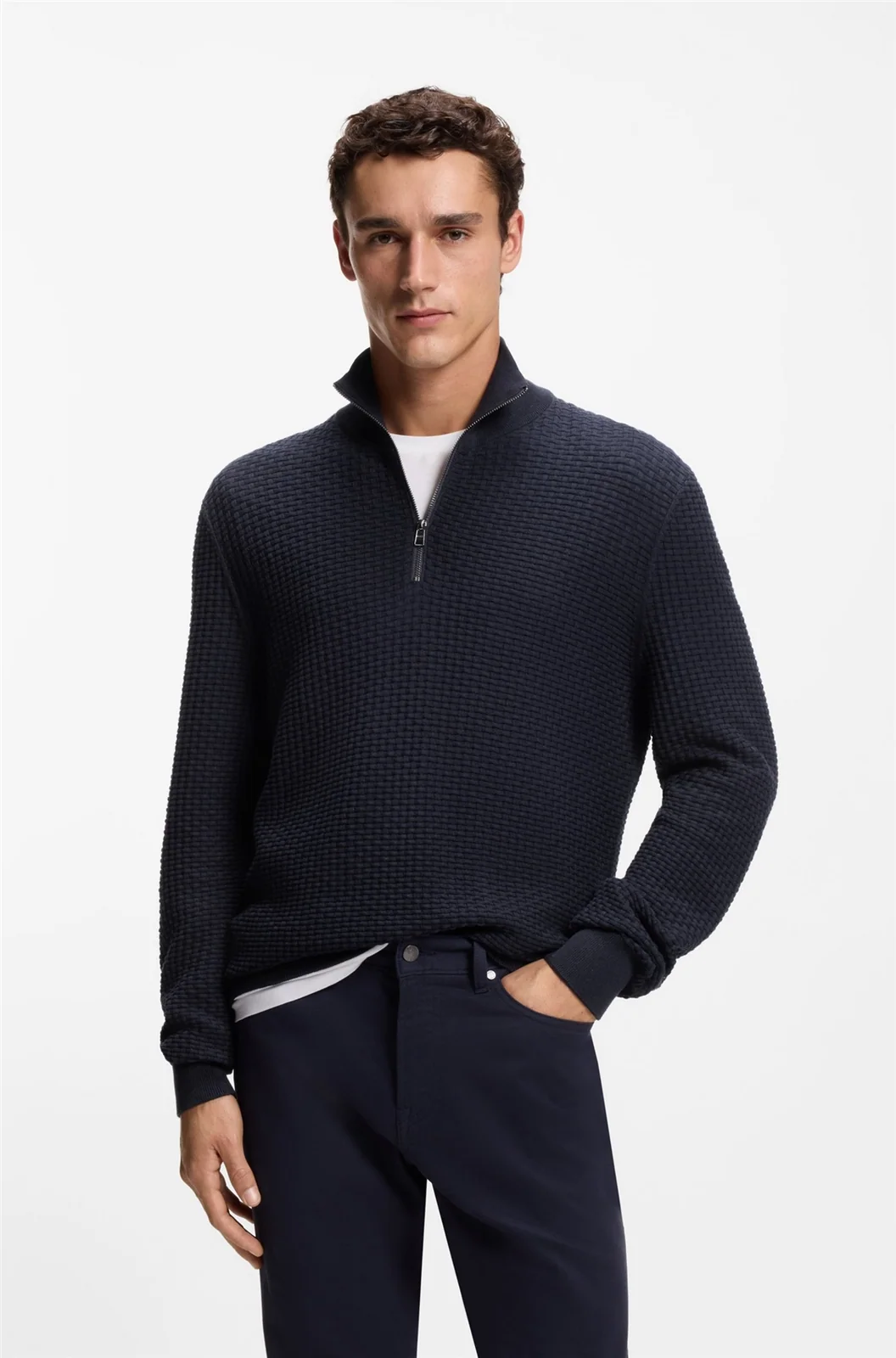 Boss H-Ulicio Cotton Quater Zip Sweater - Navy - XL