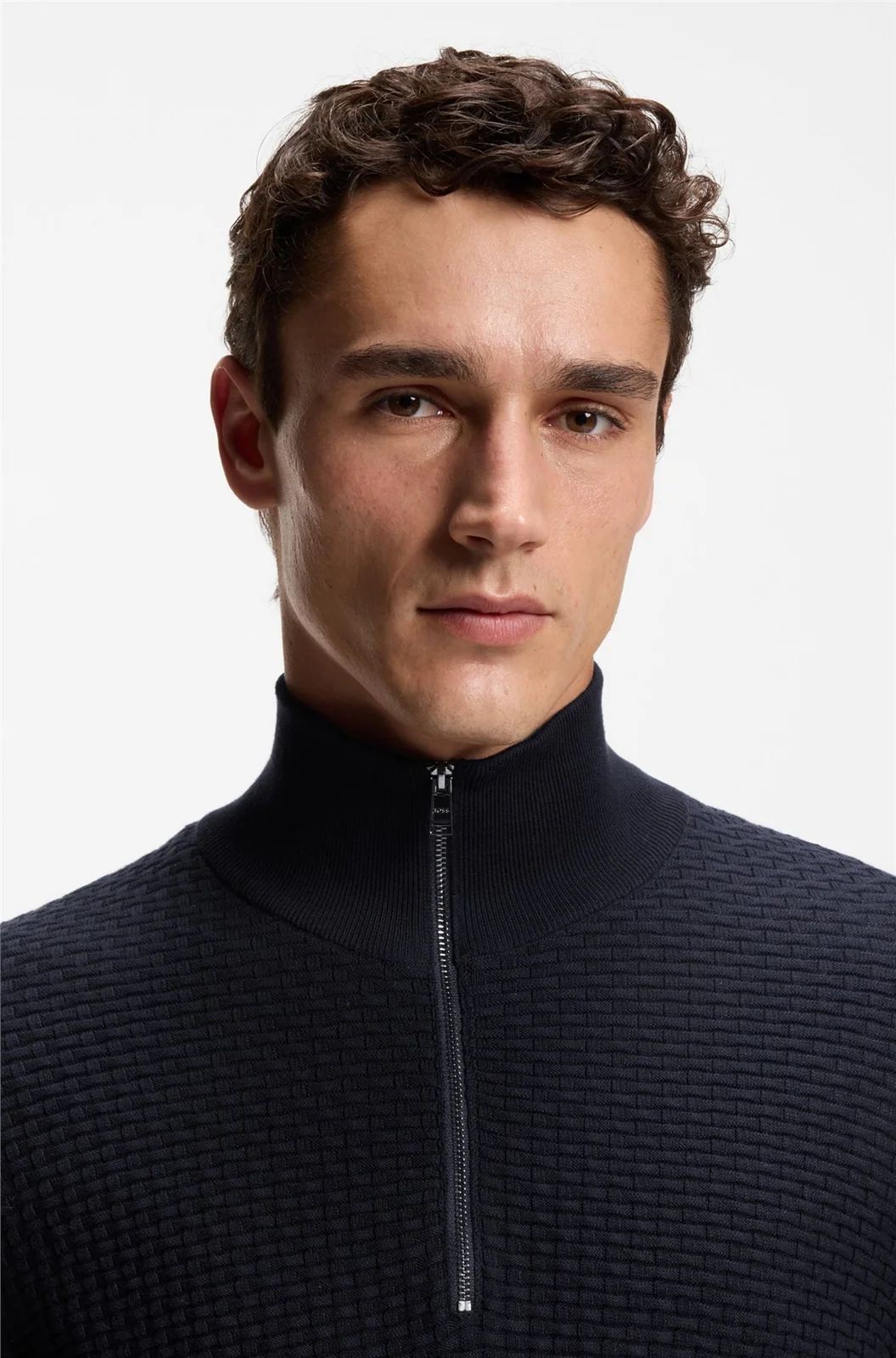 Boss H-Ulicio Cotton Quater Zip Sweater - Navy - XL
