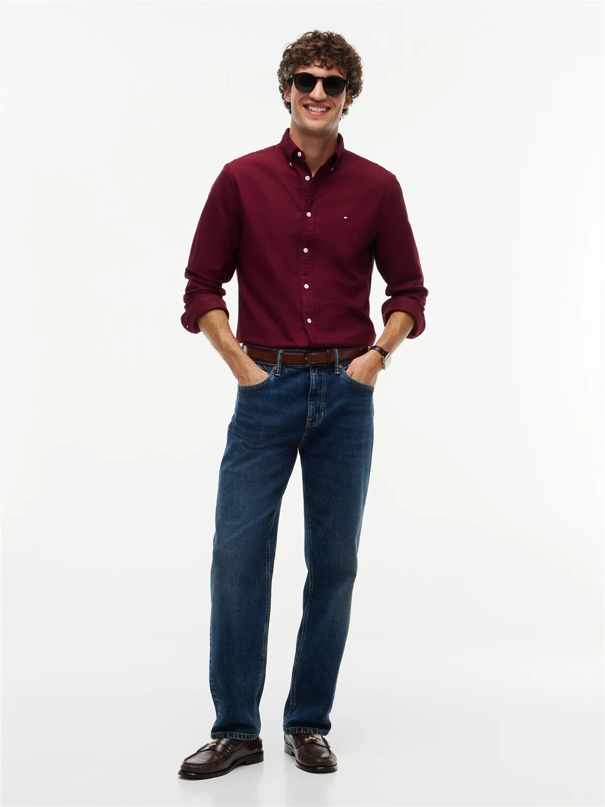 Tommy Hilfiger Solid Heritage Button Down Oxford Shirt - Wine - S