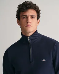 Gant Casual Cotton Half Zip Sweater - Navy - L