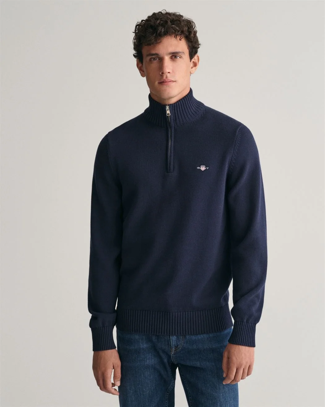 Gant Casual Cotton Half Zip Sweater - Navy - L