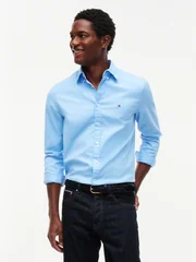 Tommy Hilfiger Flex Flannel Solid Coloured Shirt - Blue - L